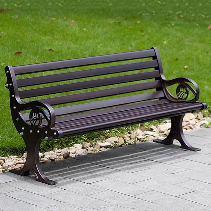 YVYKFZD Outdoor Garden Bench, Cast Aluminum Patio Park Bench, Loveseat Porch Benches with Backrest and Armrests, Weatherproof Leisure Chair Seat for 2-3 People, Easy Assembly(Antique Bronze,120cm/47.2