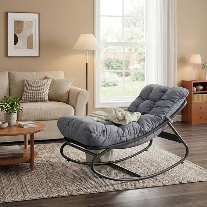 GarveeLife Outdoor Rocking Chair with Cushion, Metal Frame Patio Glider Chair with Oxford Fabric Seat - Photo 1
