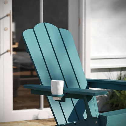 Taylor & Logan Nellis Adirondack Rocking Chair with Cup Holder, Weather Resistant HDPE Adirondack Rocking Chair in Blue