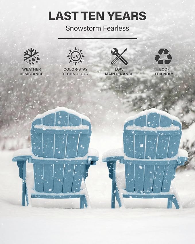 YEFU Oversized Plastic Adirondack Chair with Cup-Holder (Large Dual-Purpose), Weather Resistant, Poly Lumber Outdoor Chairs Duty Rating Widely Used in Patio, Lawn, Outside, Deck, Garden Chairs-Blue