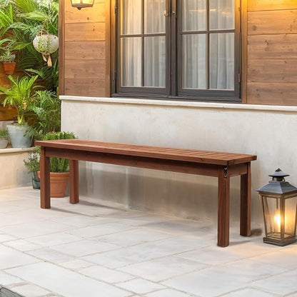 VINGLI Outdoor Wooden Bench, 45” 2-Person Backless Dining Bench, Weatherproof Outdoor Patio Bench for Porch Entryway Garden (2, Brown)