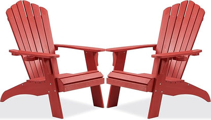 Psilvam Adirondack Chair, Oversized Poly Lumber Fire Pit Chair with Cup Holder, 350Lbs Support Patio Chairs for Garden, Weather Resistant Adirondack Chair Looks Like Real Wood (2, Red)