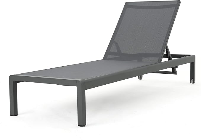 Christopher Knight Home Cape Coral Outdoor Aluminum Chaise Lounge with Mesh Seat, Grey / Dark Grey