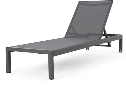 Christopher Knight Home Cape Coral Outdoor Aluminum Chaise Lounge with Mesh Seat, Grey / Dark Grey