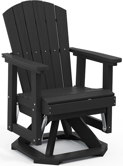 SERWALL Adirondack Swivel Glider Chair, HDPE All-Weather Patio Glider, 360 Degree Single Seat Glider Chair for Outdoor, Black