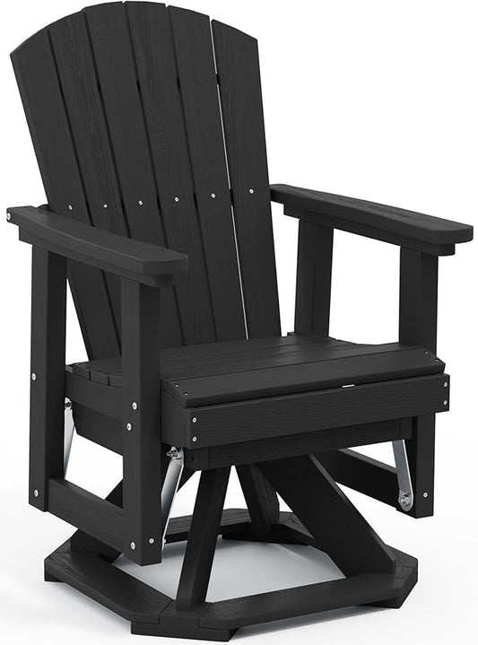 SERWALL Adirondack Swivel Glider Chair, HDPE All-Weather Patio Glider, 360 Degree Single Seat Glider Chair for Outdoor, Black