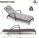 Outdoor Chaise Lounge Chairs Set of 2, Patio Rattan Reclining Chair with 5-Position Adjustable Backrest - Photo 6