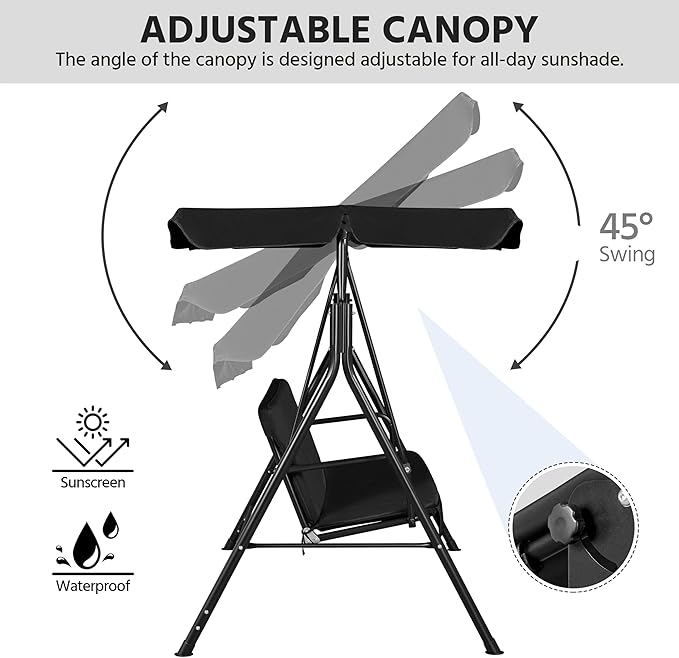 Yaheetech 3-Seat Patio Swing Chair, Outdoor Canopy Porch with Adjustable Canopy & Removable Cushion - Photo 4