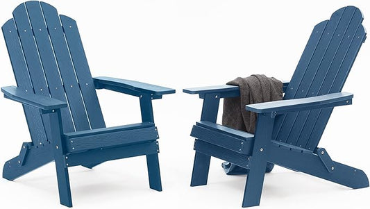 MXIMU Folding Adirondack Chair for Outdoor: Easy Assembly Adirondack Chairs Set of 2 - Composite Plastic Fire Pit Chairs - All Weather Plastic Chair for Outside Patio Lawn Garden Backyard Use