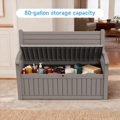 51.06" L x 24.17" W x 35.24" H Outdoor Storage Bench - 70 Gallon Weather-Resistant Resin Rattan-Look Seat (500 lbs Capacity) (Grey)