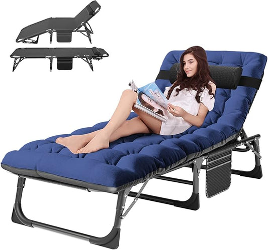 ABORON Heavy Duty Tanning Chair, 5-Gear Outdoor Folding Chaise Lounge Chair with Cushion,Portable Beach Lounge Chair for Outdoor Sunbathing Patio Pool Lawn Deck Poolside (Purplish Blue)