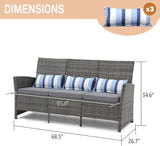 SUNSITT Outdoor Furniture 3 Seats Patio Couch, Outdoor Wicker Sofa, Grey PE Wicker with Grey Cushions & Lumbar Pillows - Photo 2