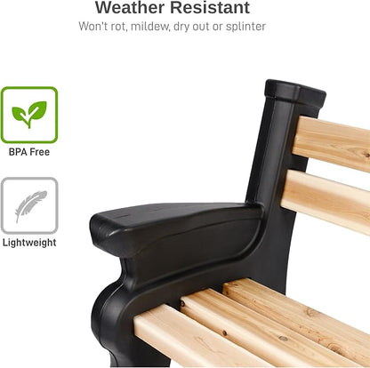 RTS Home Accents Custom Length Lightweight Indoor or Outdoor Bench Ends with Backrest and Armrest (Wood & Screws Sold Separately), Black