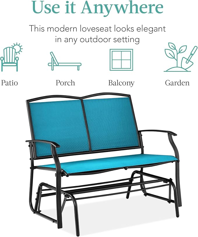 Best Choice Products 2-Person Outdoor Patio Swing Glider Steel Bench Loveseat Rocker for Deck, Porch w/Textilene Fabric - Photo 7
