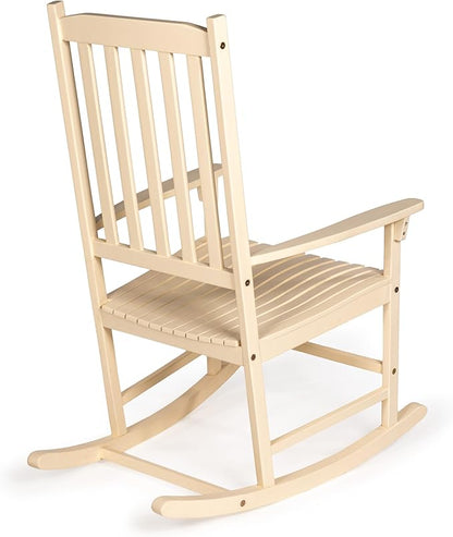 Eyely KCR300D Orvindar Farmhouse Classic Slat-Back 350-LBS Support Acacia Wood Outdoor Rocking Chair, Almond