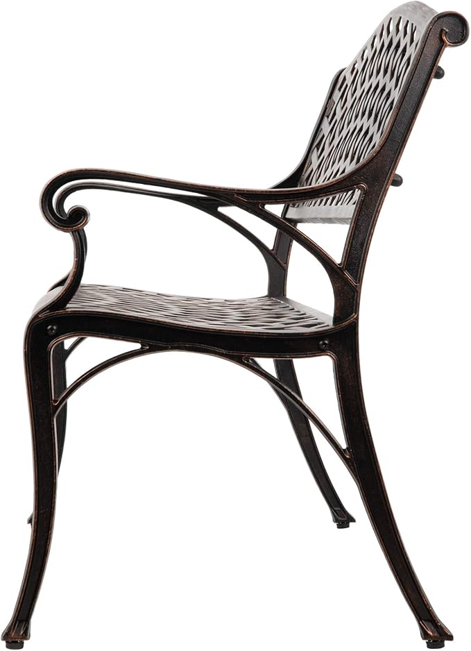 Balkene Home 61491 Patio Bench Cast Aluminum Lightweight Sturdy Bench Perfect for Relaxing Pause in Garden, Backyard Patio Basketweave Design - Antique Bronze Finish
