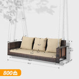 5FT Wicker Porch Swing for 3 Person, 1000lb Capacity Outdoor Hanging Bench with 3 Removable Cushions - Photo 2