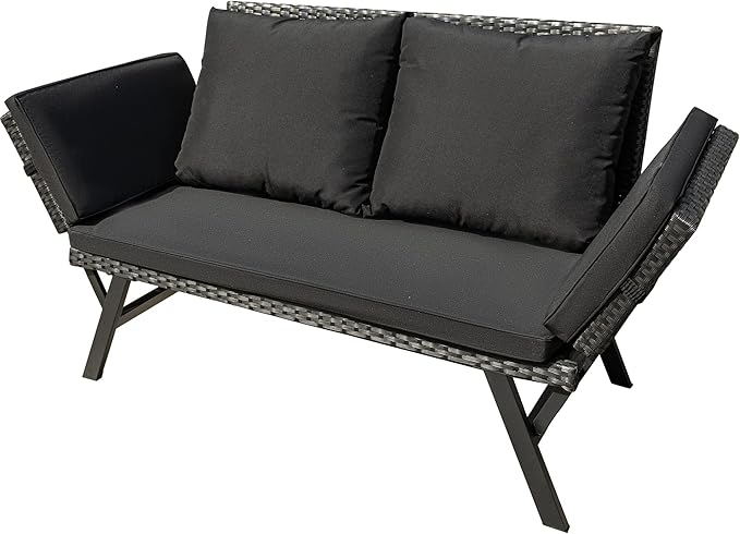 Greesum Outdoor Sofa, Woven Rattan Patio Furniture, Convertible Daybed or Double Chair with Adjustable Armrests - Photo 1
