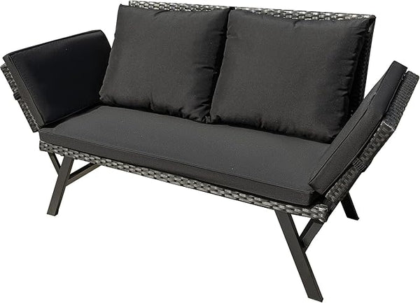 Greesum Outdoor Sofa, Woven Rattan Patio Furniture, Convertible Daybed or Double Chair with Adjustable Armrests - Photo 1