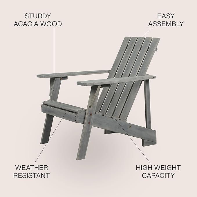 JONATHAN Y PAT1001B Irving Outdoor Patio Modern Acacia Wood Adirondack Chair for Garden, Lawn, Backyard, Pool, Deck, Beach, Firepit, Gray