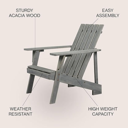 JONATHAN Y PAT1001B Irving Outdoor Patio Modern Acacia Wood Adirondack Chair for Garden, Lawn, Backyard, Pool, Deck, Beach, Firepit, Gray