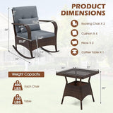 ORALNER 3 Pieces Patio Furniture Set, Outdoor Wicker Rocking Chairs with Cushions, Pillows, Glass Coffee Table - Photo 4