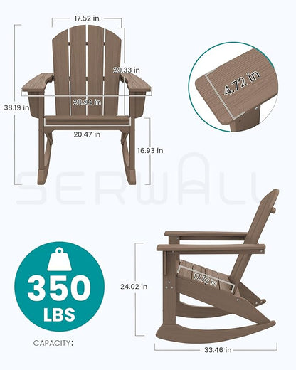 SERWALL Outdoor Adirondack Rocking Chairs Set of 2, All-Weather HDPE Adirondack Rocker Chair, Front Porch Rocker Chairs for Patio Lawn Porch Deck, Coffee