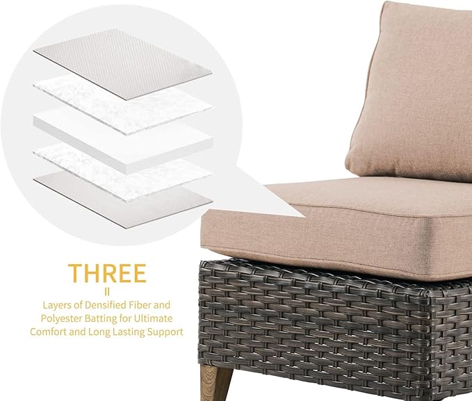 Grand patio Sofa Sets Outdoor Furniture Sets, Wicker Patio Furniture 7-Piece Sectional Sofa with Thick Olefin Cushions for Yard Garden Porch for Six (Beige Sofa Set for Six, 7 PCS)