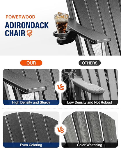 Adirondack Chair with Cup Holder: Adirondack Chairs set of 4 Plastic HDPE Material Furniture - Composite Fire Pit Chairs Foldable for Outdoor/Backyard/Garden/Lawn/Deck/Porch/Patio