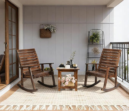 Garturects 3 PCS Rocking Bistro Set - Outdoor Wood Rocking Chairs with The Coffee Table Rustic Porch Rocker Chair for Deck, Garden, Backyard, Porch