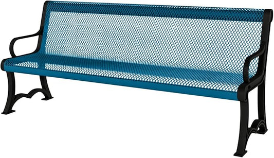 COATEDOUTDOORFURNITURE Coated Outdoor Furniture Heavy-Duty Outdoor Bench Thermoplastic Coated, Expanded Metal, Commercial-Grade Garden Bench, Made in America (Portable with Back, 4 Ft, Light Blue)