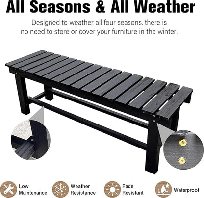 35.4'' Outdoor Garden Benches Weatherproof Patio Bench Two-Person Seat Backless Bench Wood Bench with Slatted High Temperature Bench for Front Porch Backyard (Upgraded to Prevent Fading)