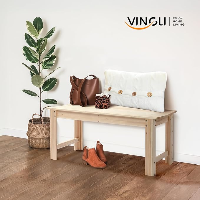 VINGLI Outdoor Wood Bench, 40" Outdoor Bench Patio Wooden Bench Garden Bench Outdoor Backless Bench for Deck Patio (Natural)