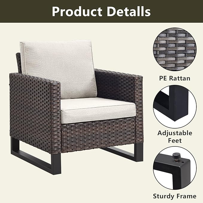 Rilyson Wicker Outdoor Patio Chairs Set - 3 Piece Rattan Patio Furniture Bistro Chairs Set with Waterproof Wicker - Photo 3