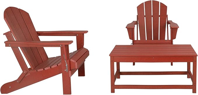 WO Home Furniture Adirondack Chairs Table Set of 3 PCS Outdoor Folding Chairs Coffee Table Weather/UV Resistant for Lawn - Photo 10
