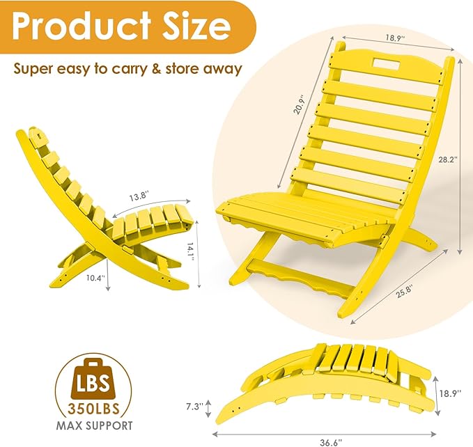 IVY&LANE Portable Xavier-Chairs Set of 2 | Folding-Adirondack-Chair | Wave | HDPE Plastic | Limited Edition | Yellow | All-Weather Resistant | for Outdoor Fire-Pit Patio Lawn Beach Poolside
