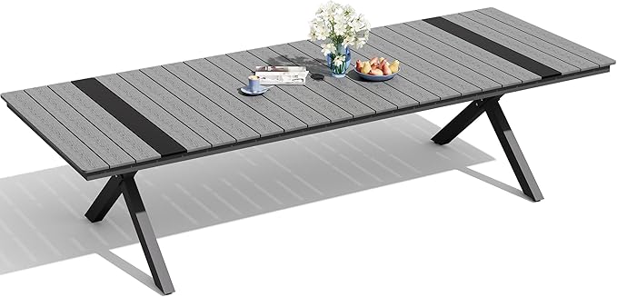 Pellebant 118" Outdoor Dining Table for 8-12, 10ft Aluminum Patio Table with Umbrella Hole - Photo 8