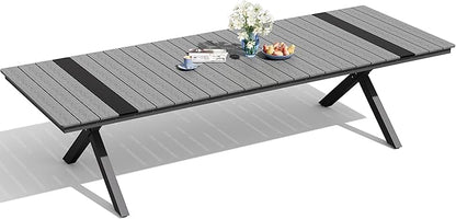 Pellebant 118" Outdoor Dining Table for 8-12, 10ft Aluminum Patio Table with Umbrella Hole, Weather Resistant Grey Wood Grain Tabletop and Sturdy Frame for Deck, Porch, Backyard