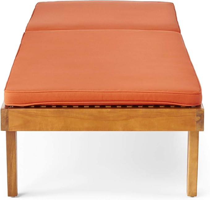 Christopher Knight Home William Outdoor Acacia Wood 3 Piece Chaise Lounge Set, Teak Finish, Rust Orange