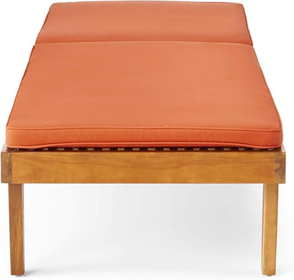 Christopher Knight Home William Outdoor Acacia Wood 3 Piece Chaise Lounge Set, Teak Finish, Rust Orange