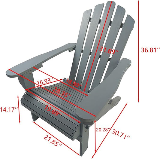Outdoor or Indoor Wood Adirondack Chair, Foldable, Grey