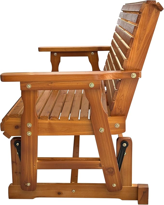 Fortune Candy Wooden Patio Glider with High Roll Back and Deep Contoured Seat, Solid Fir Wood, 2-Seater - Photo 7