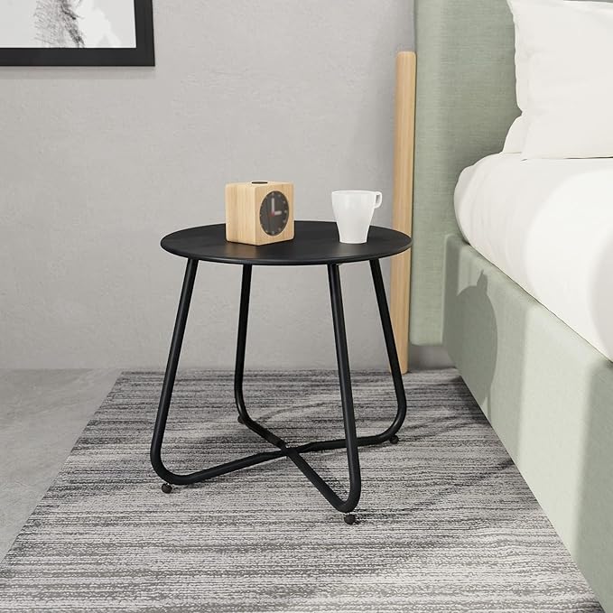 Grand patio Outdoor Side Table, 18-inch Small Round Side Table with Adjustable Feet, Elegant Patio Furniture for Balcony Porch Deck Poolside, Black