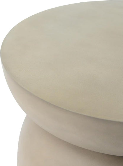 Outdoor Side Table Concrete End Table Faux Stone Side Tables Small Coffee Tables for Indoor Outdoor, Garden Stool Plant Stand for Porch, Backyard Patio, 15.75"X18" Light Grey-Round