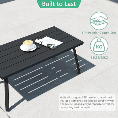 Helios&Hestia Small Rectangle Iron Outdoor Coffee Side End Table for Patio, Deck, Backyard, Garden, Poolside, Black