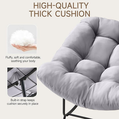 ONBRILL Papasan Rocking Chair with Cushion, Oversized Patio Lounge Rocker, Egg Chair Outdoor Indoor, for Living Room, Porch, Patio, Garden, Light Gray
