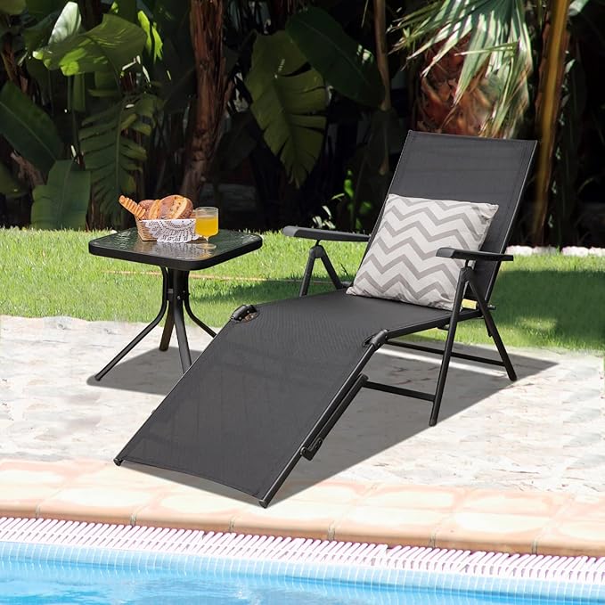 Tangkula Folding Lounge Chair Outdoor, Recliner Chaise Lounge with 5-Position Adjustable Backrest & 2-Position Footrest - Photo 4