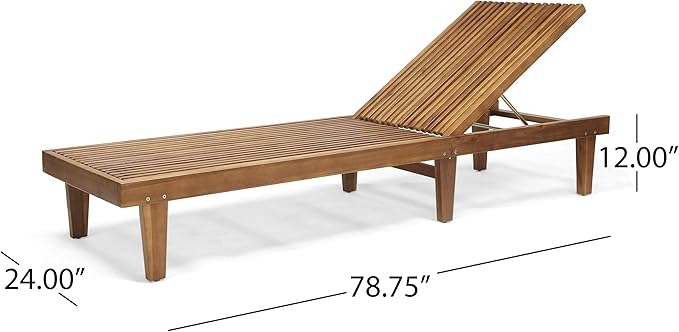 GDFStudio Outdoor Wooden Chaise Lounge, Set of 2 with Teak Finish