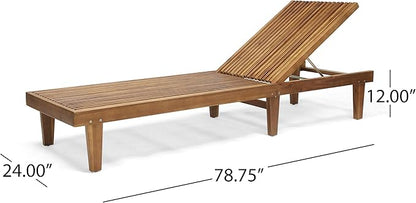 GDFStudio Outdoor Wooden Chaise Lounge, Set of 2 with Teak Finish