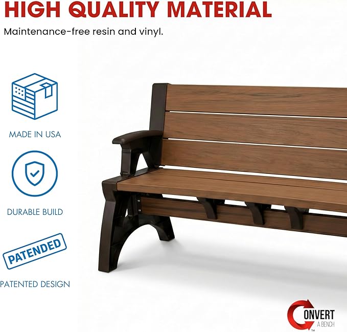 Convert-a-Bench 2-in-1 Outdoor Bench & Picnic Table - Foldable, Weather-Resistant Seating - Perfect for Patio, Lawn - Photo 3